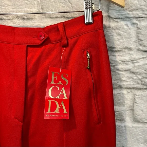 NWT Vintage Escada Women’s Euro 36 Bright Red Wool Blend Pleated Trousers - Picture 2 of 15